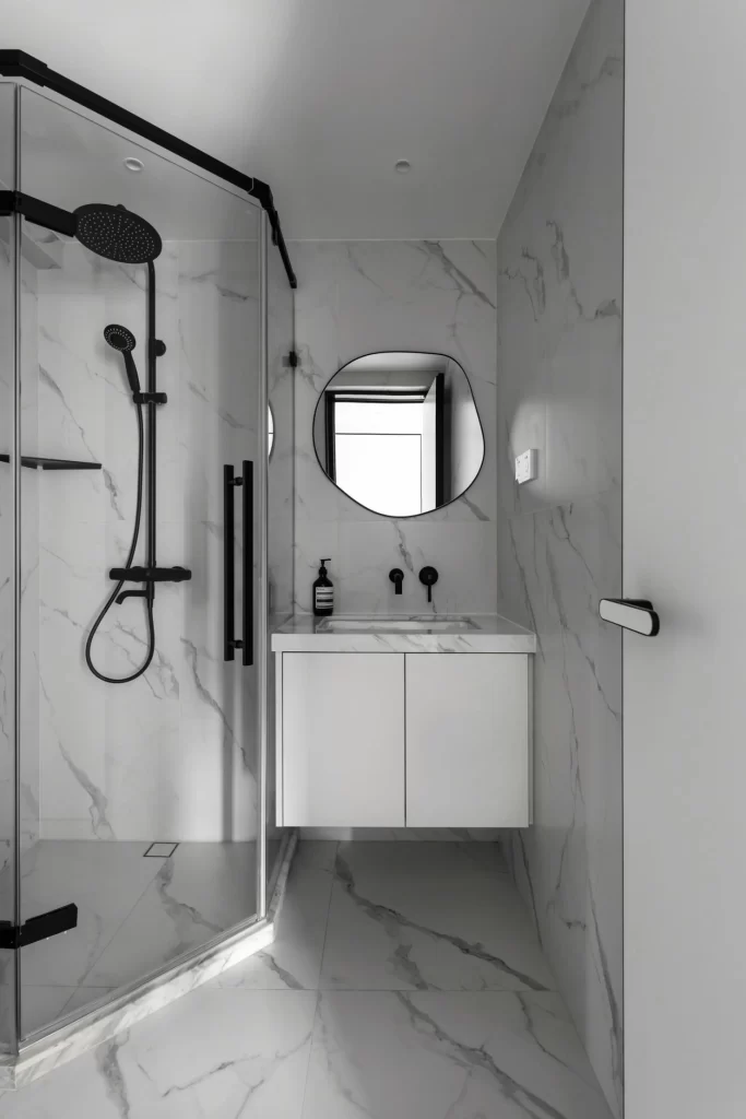 Bathroom Modern Minimalist White Marble Black Accents