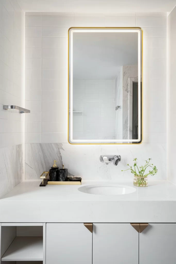 Bathroom Modern Minimalist White Marble Gold Accents