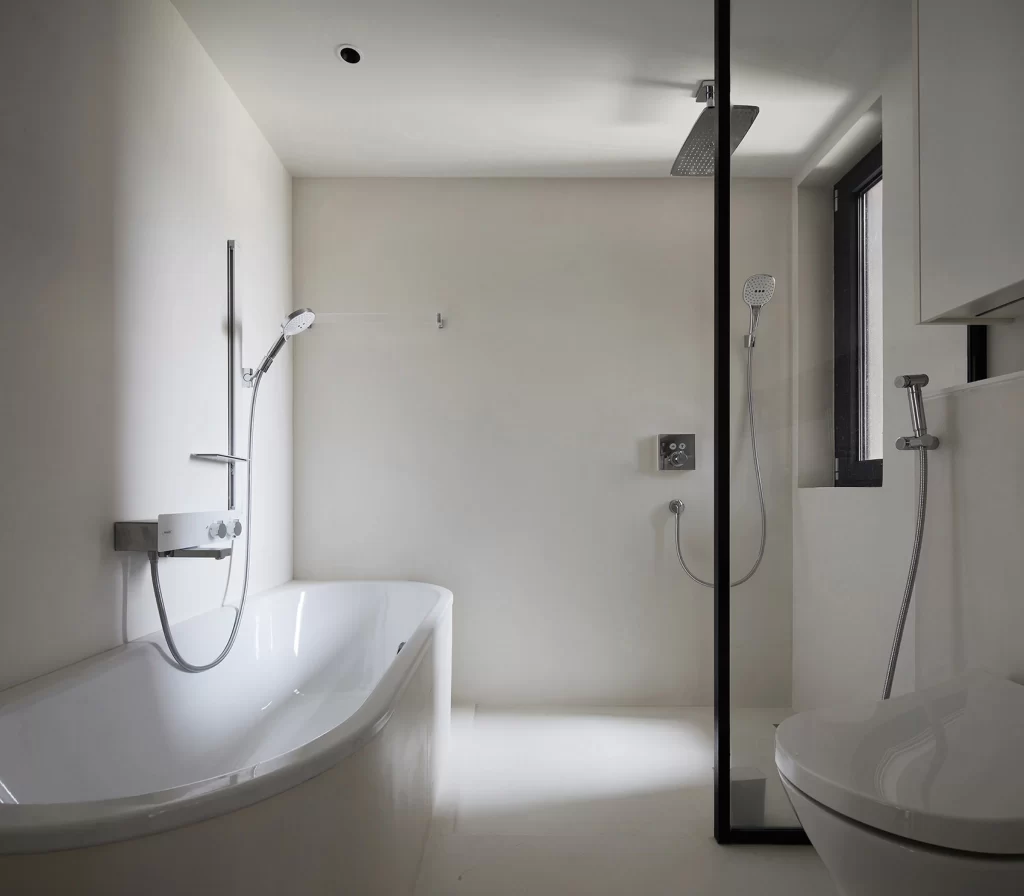 Bathroom Modern Minimalist White Neutral Glass Wall