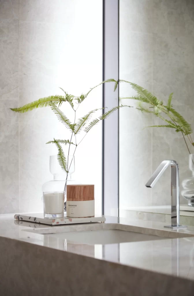 Bathroom Modern Minimalist White Neutral Greenery