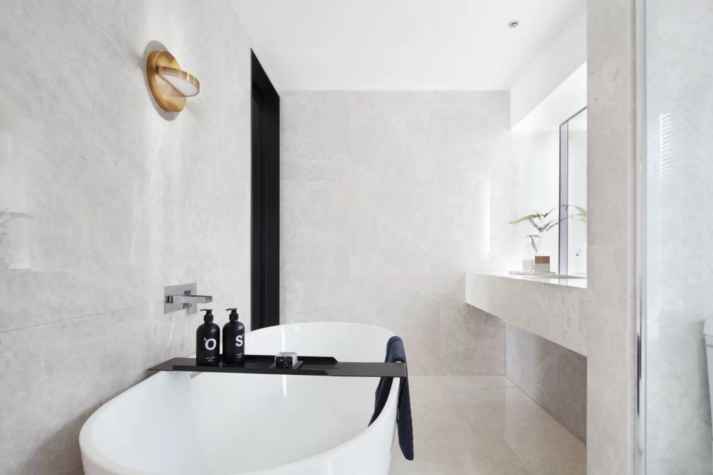 Bathroom Modern Minimalist White Neutral Marble Accents