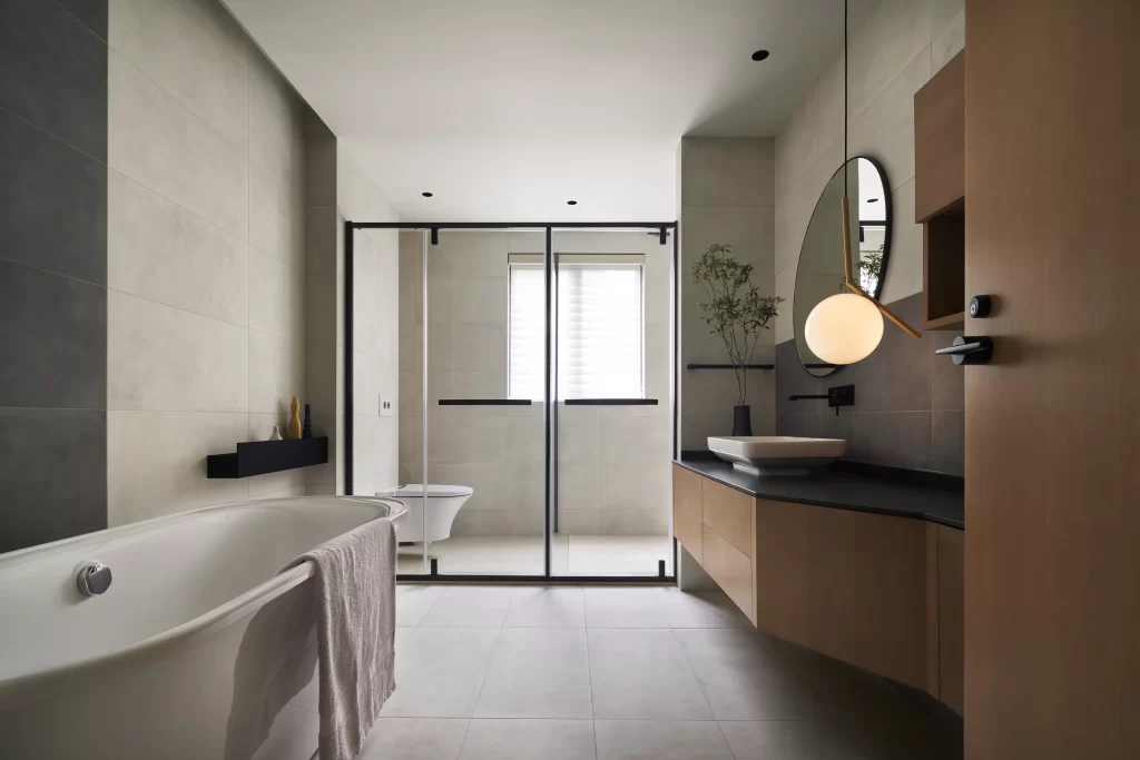 Bathroom Modern Neutral Light Wood Glass Minimalist