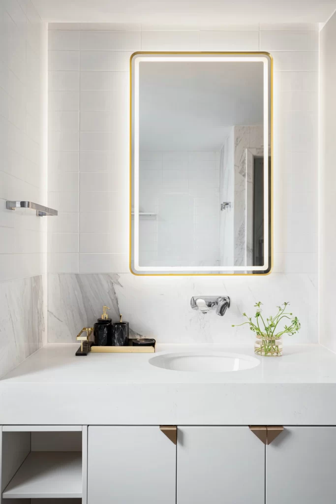 Bathroom Modern White Marble Gold Accents Minimalist
