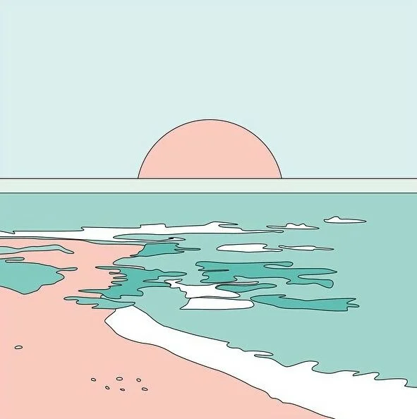 Beach Scene Minimalist Pastel Sunrise Design