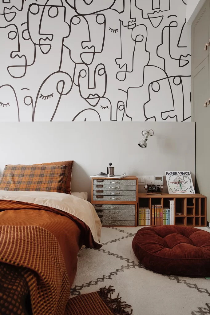 Bedroom Artistic Eclectic Brown White Patterned