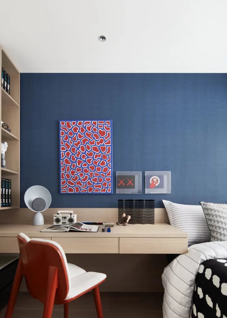 Bedroom Blue Wall Modern Artistic Patterned Decor