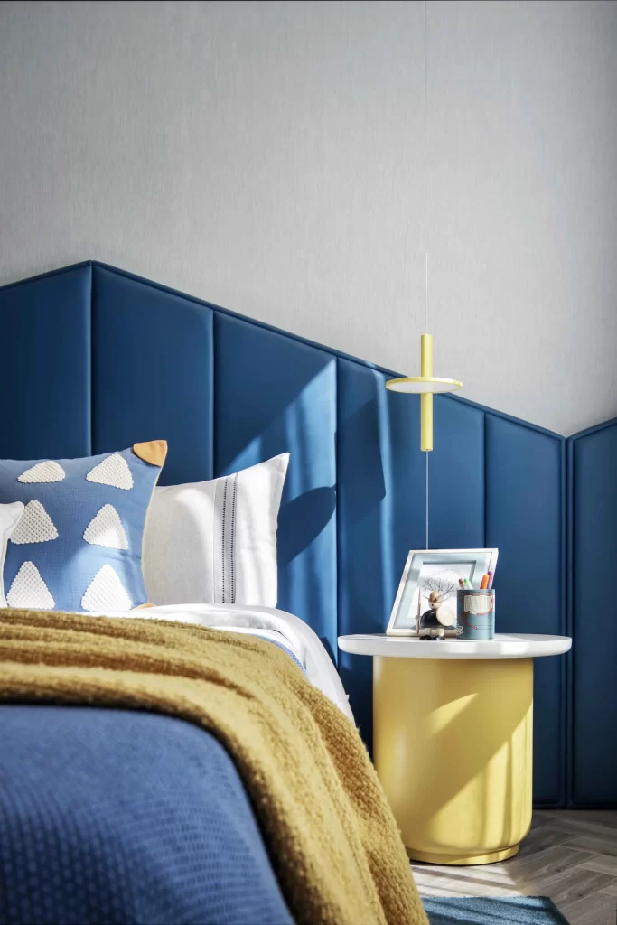 Bedroom Blue Yellow Textured Modern