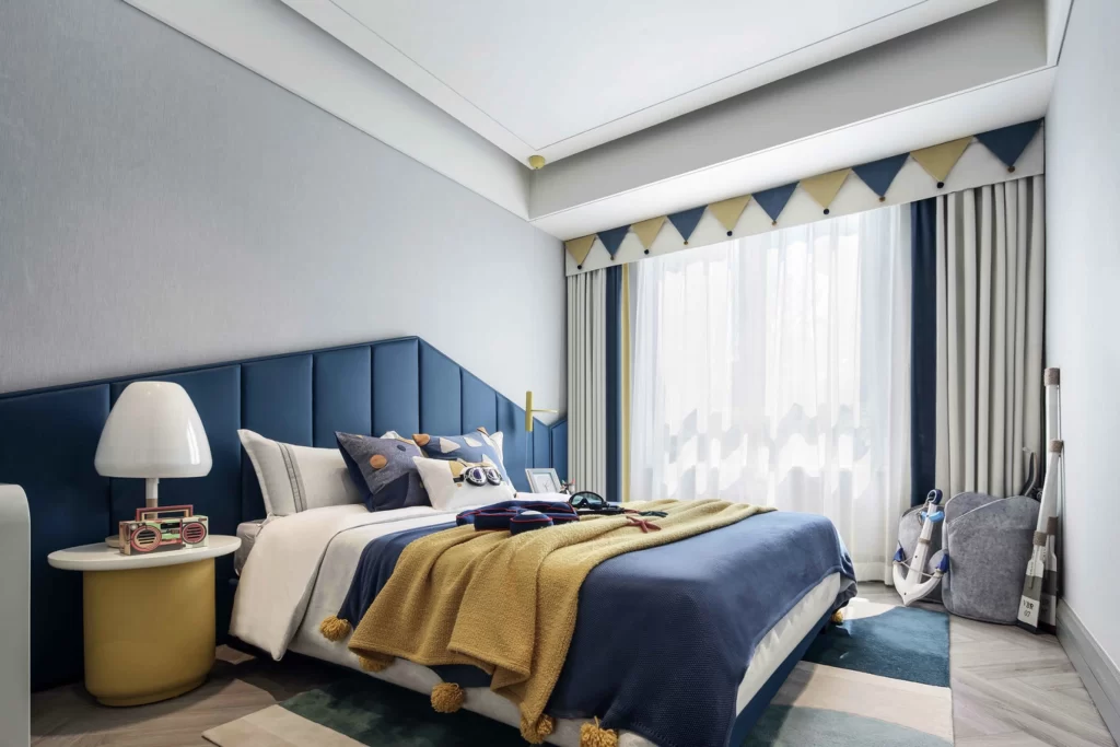 Bedroom Blue Yellow White Patterned Textures