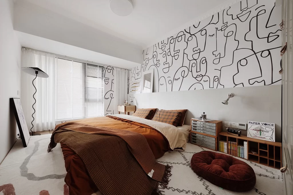 Bedroom Contemporary Artistic Neutral Warm Tones Patterned