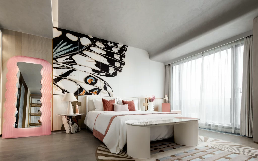 Bedroom Contemporary Artistic Pink White Marble