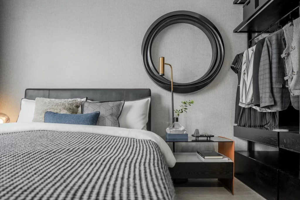 Bedroom Contemporary Black White Neutral Textured Pattern