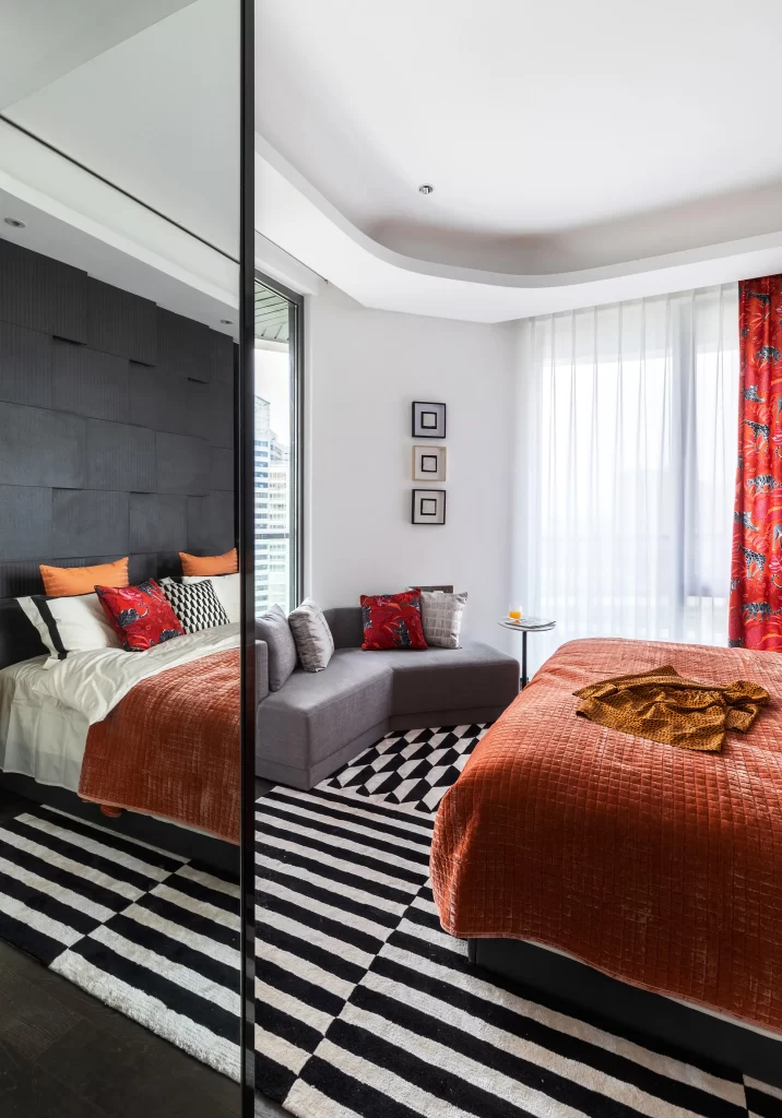 Bedroom Contemporary Black White Orange Geometric Patterns