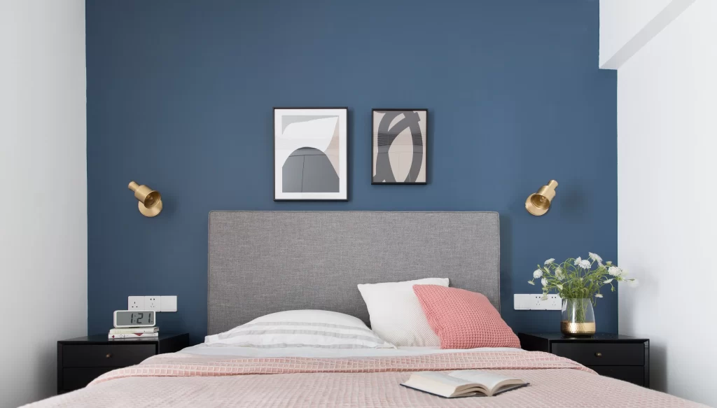 Bedroom Contemporary Blue Gray Neutral Textured Accents