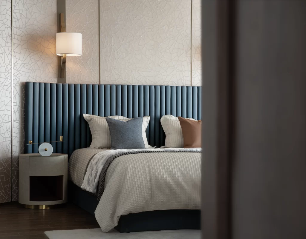 Bedroom Contemporary Blue Neutral Textured Lighting