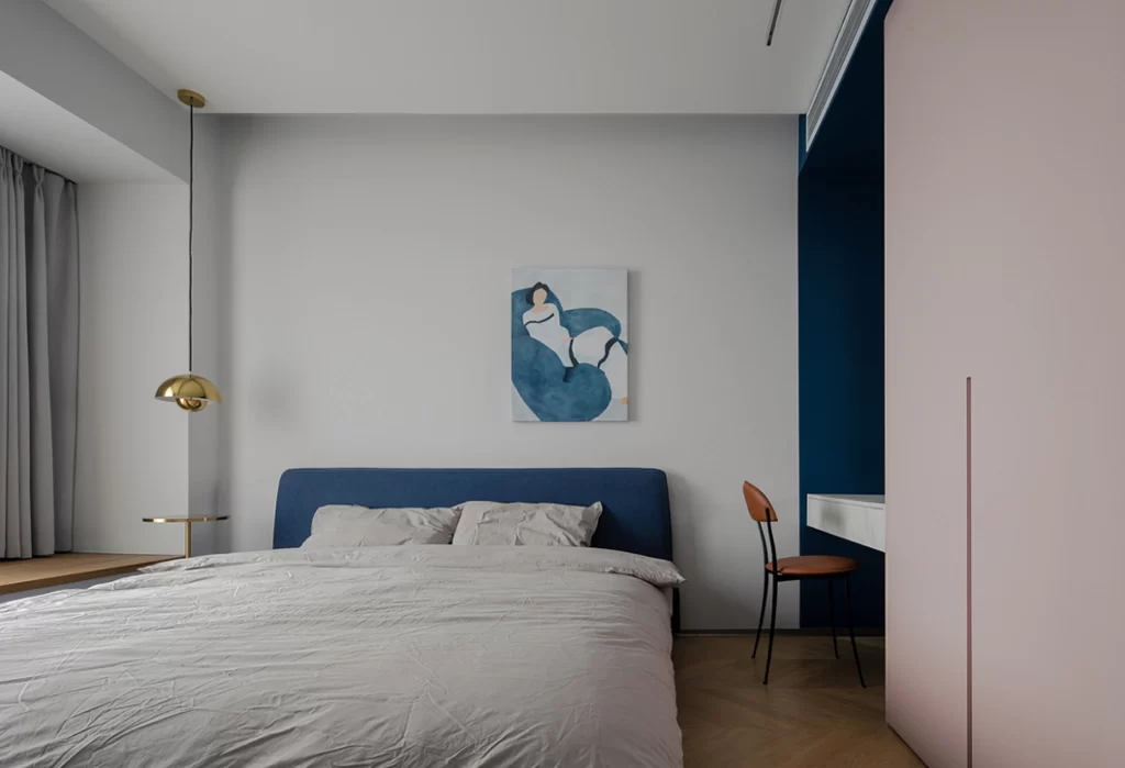 Bedroom Contemporary Blue White Neutral Artistic
