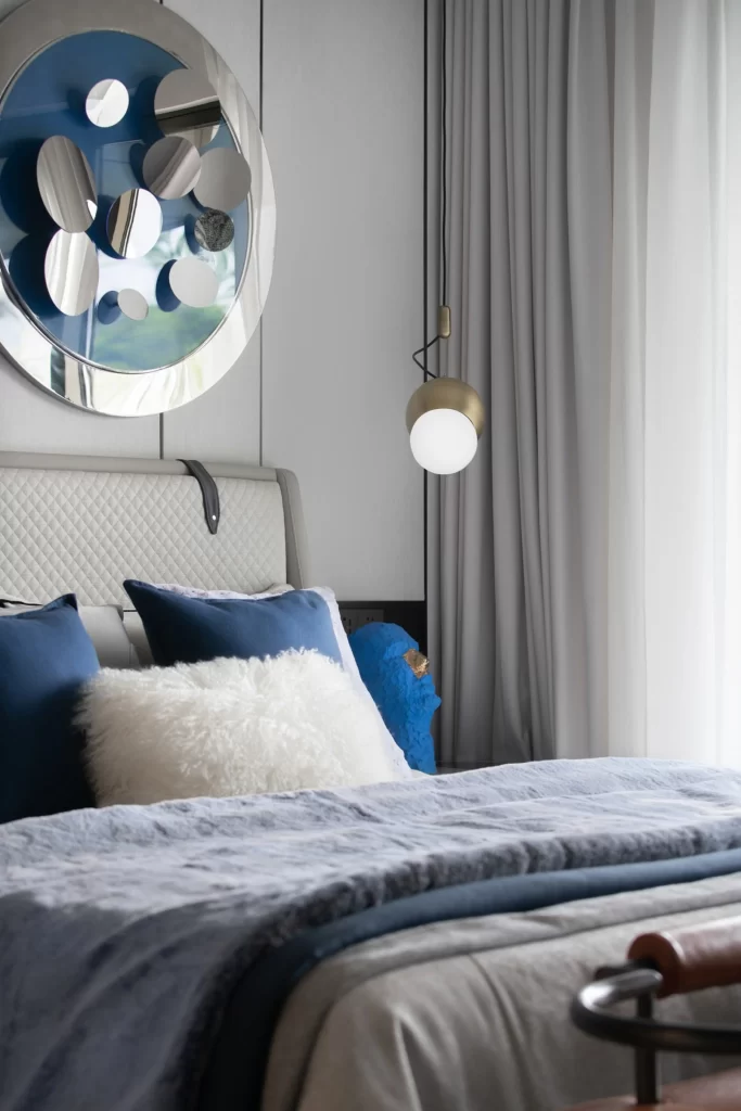 Bedroom Contemporary Blue White Neutral Textured Accents