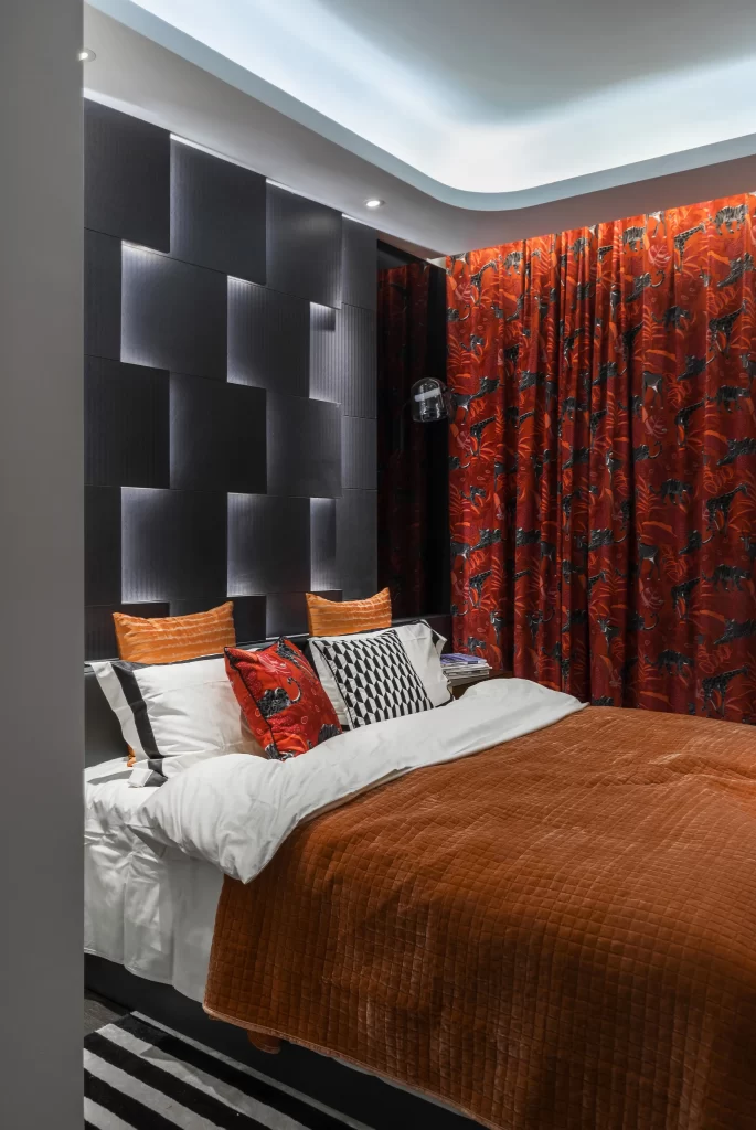 Bedroom Contemporary Bold Red Black White Patterned