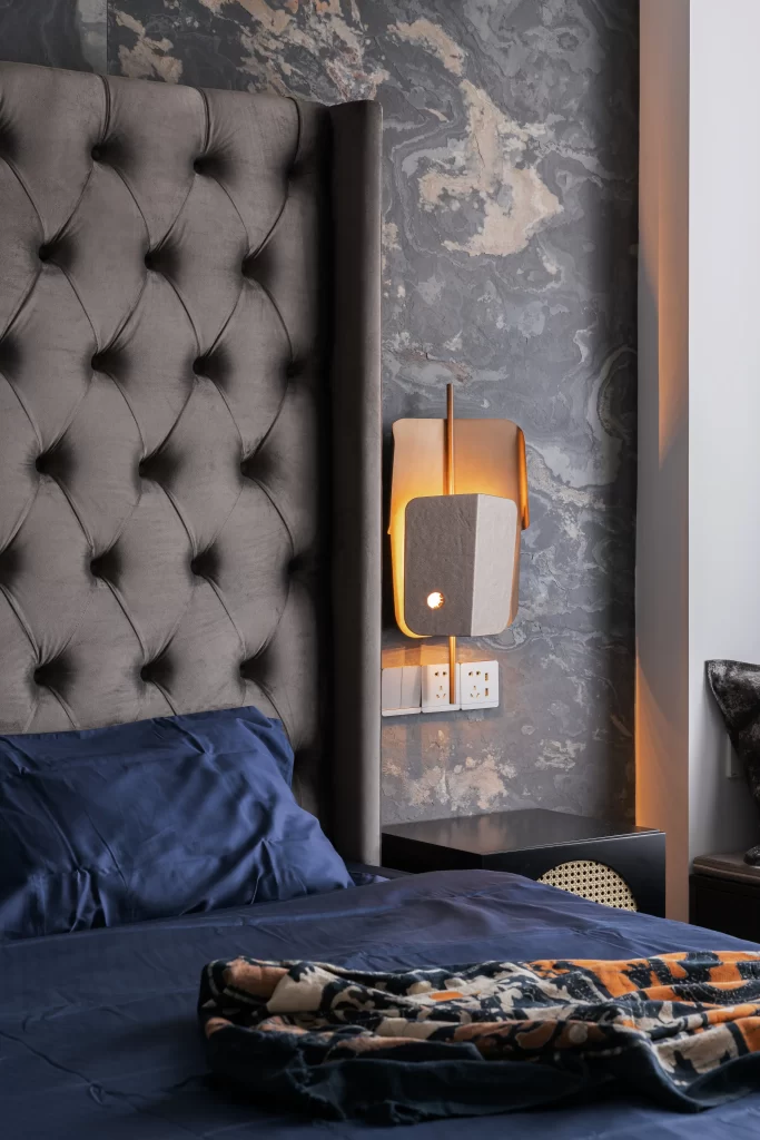 Bedroom Contemporary Dark Blue Neutral Textured Wall