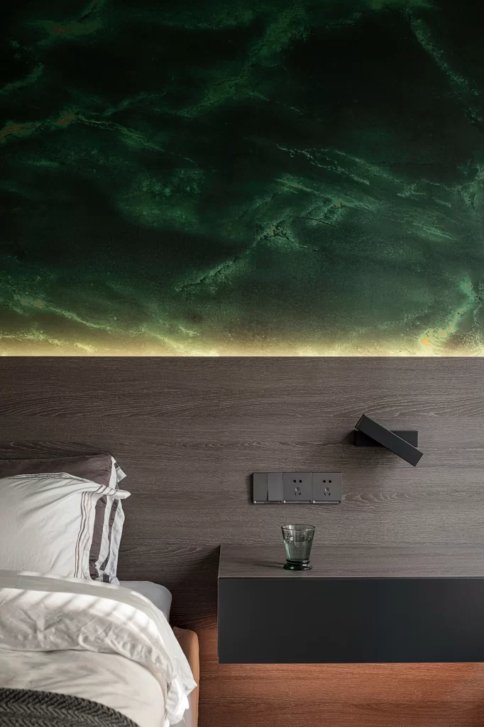 Bedroom Contemporary Dark Green Neutral Wood