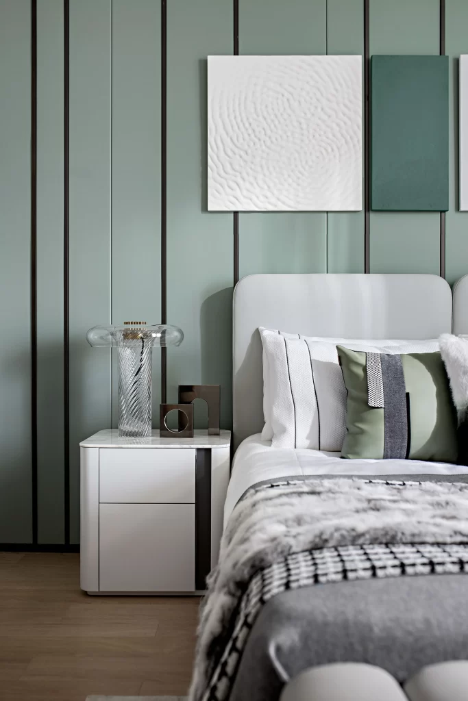 Bedroom Contemporary Green White Neutral Textured Accents