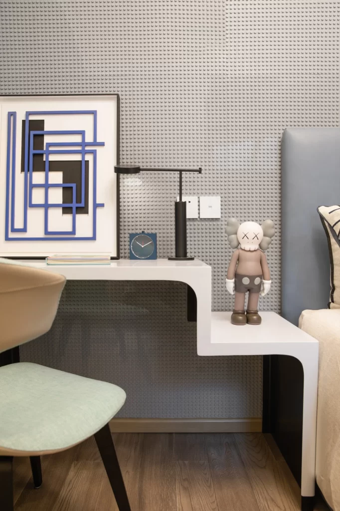 Bedroom Contemporary Grey Blue Neutral Geometric Pattern