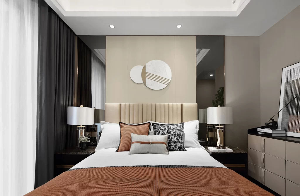 Bedroom Contemporary Neutral Beige Brown Accents Minimalist
