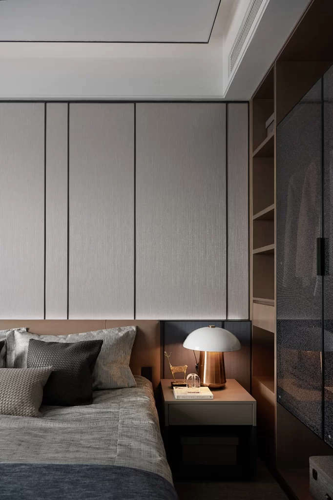 Bedroom Contemporary Neutral Beige Dark Wood Minimalist