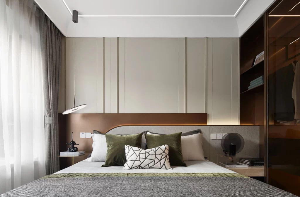 Bedroom Contemporary Neutral Beige Green Accents Wood