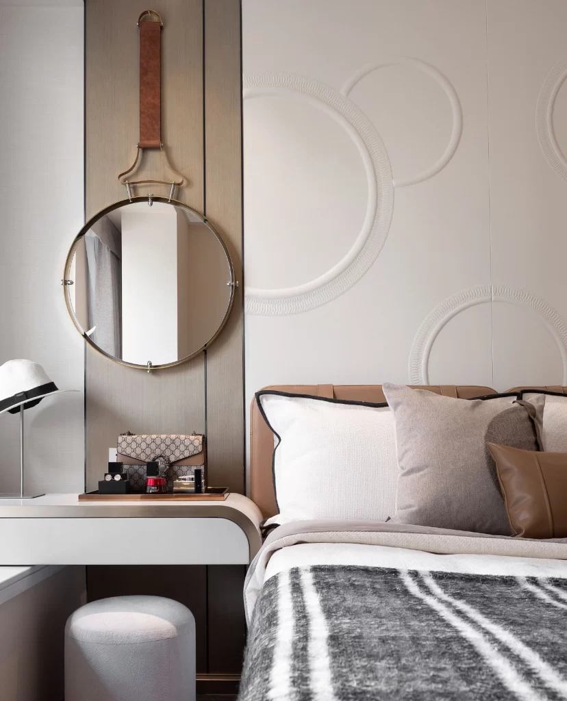 Bedroom Contemporary Neutral Beige Taupe Circular Patterns