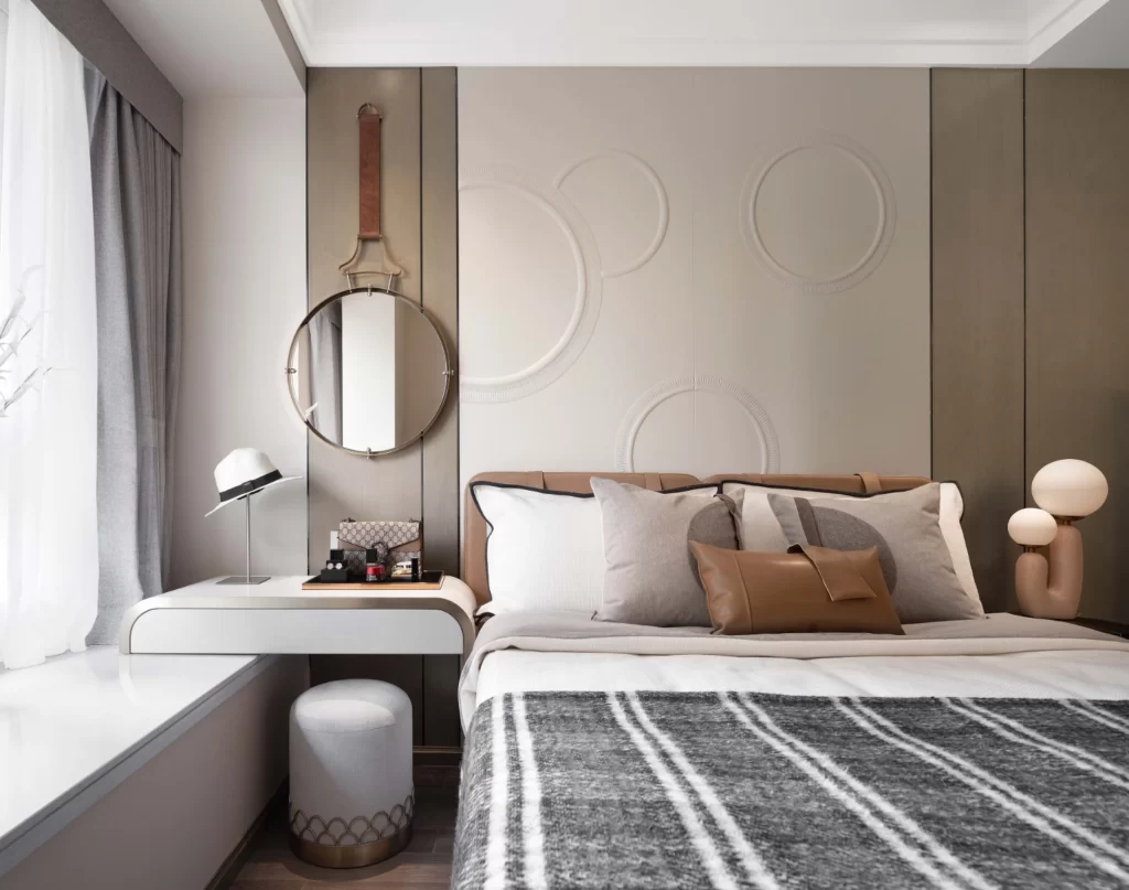 Bedroom Contemporary Neutral Beige Taupe Gray Patterned Textures