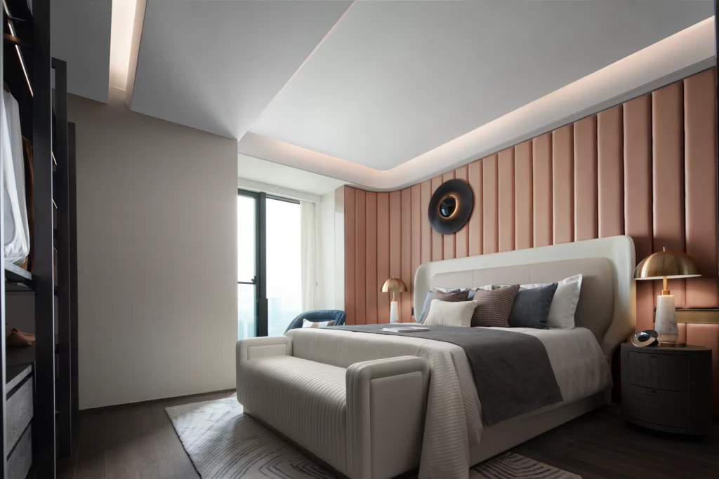 Bedroom Contemporary Neutral Beige Taupe Soft Lighting