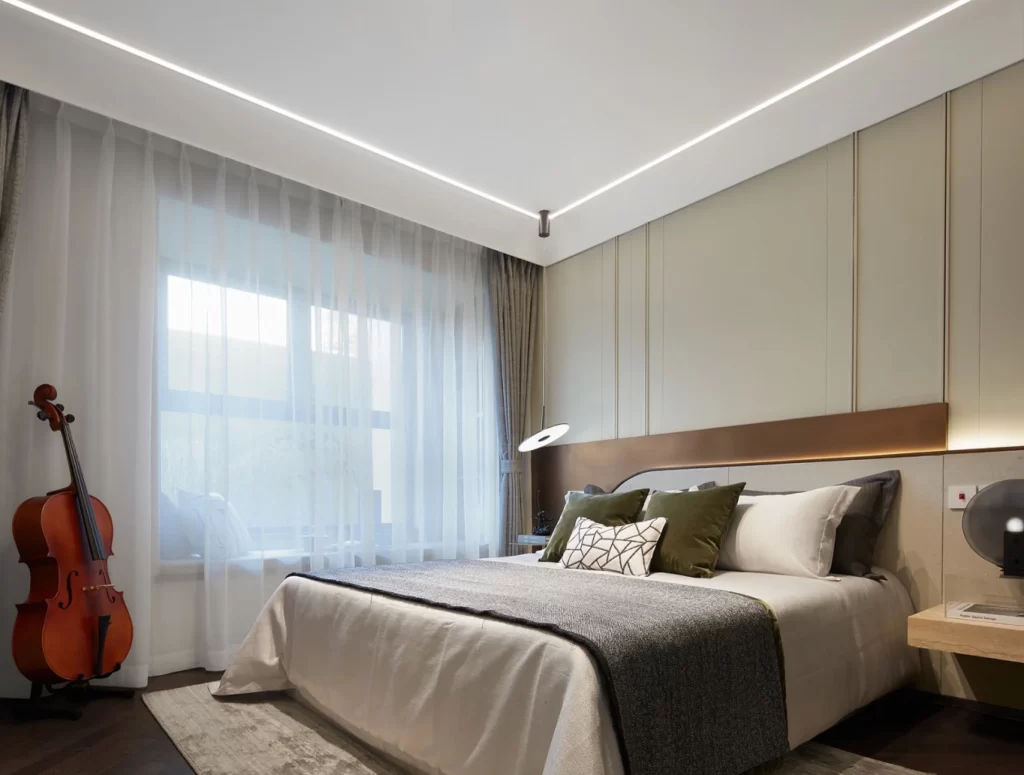Bedroom Contemporary Neutral Beige White Wood Accents