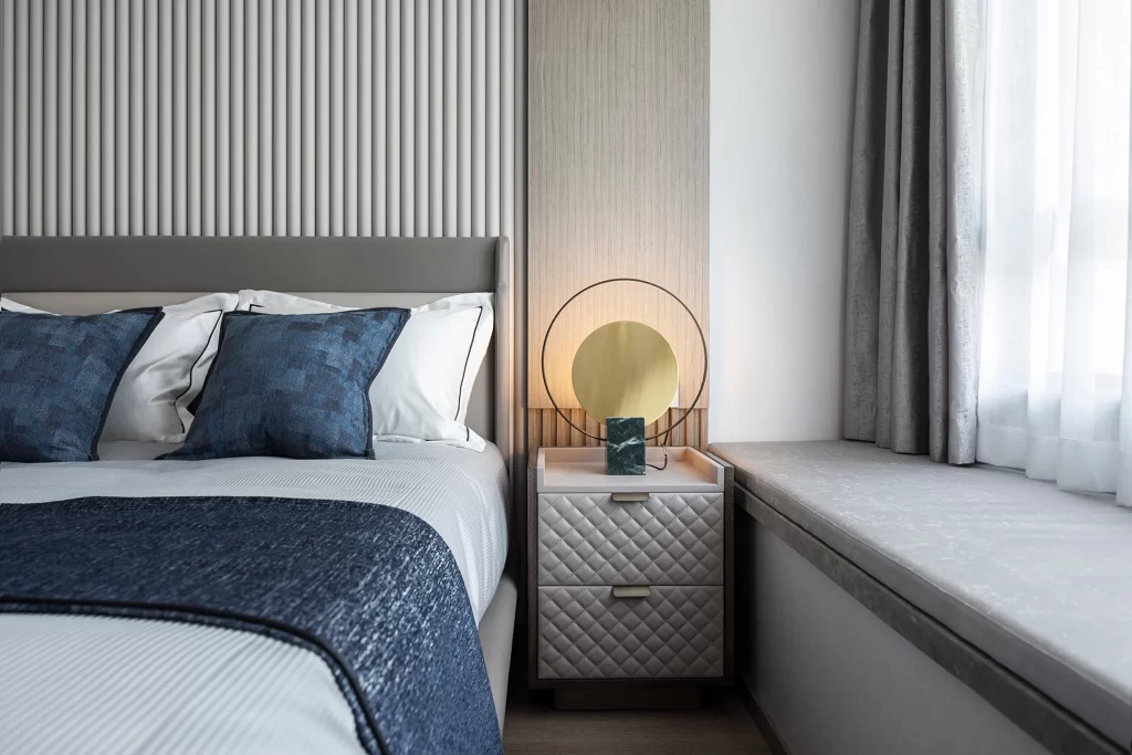 Bedroom Contemporary Neutral Blue White Wood Textured