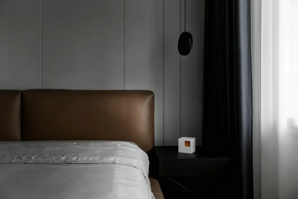 Bedroom Contemporary Neutral Dark Brown White Minimalist