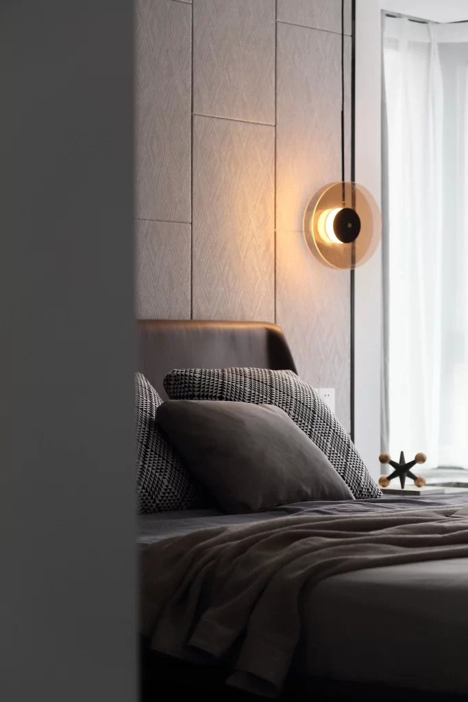 Bedroom Contemporary Neutral Dark Wood Textured Wall