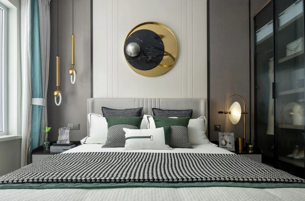 Bedroom Contemporary Neutral Gray Black White Wood