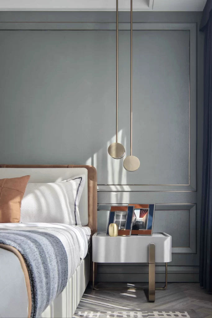 Bedroom Contemporary Neutral Gray Gold Accents