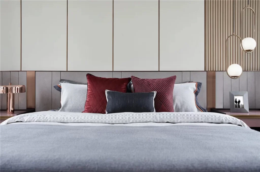 Bedroom Contemporary Neutral Gray Red Black