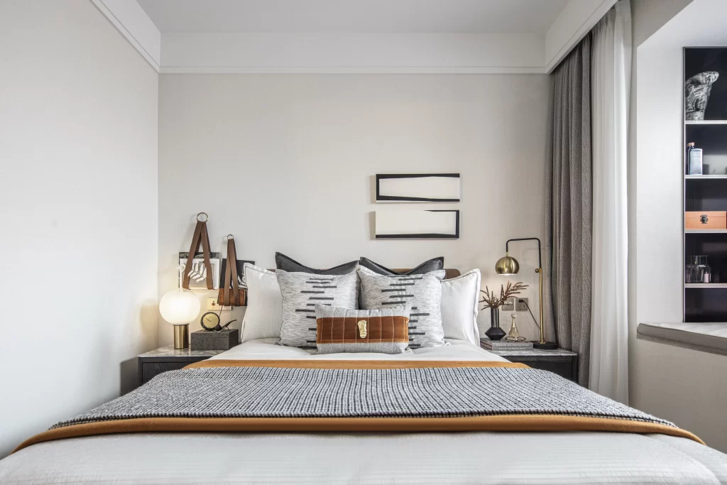 Bedroom Contemporary Neutral Gray White Brown