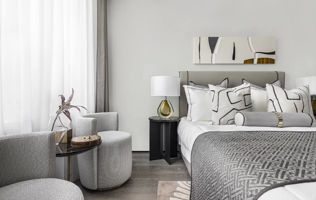 Bedroom Contemporary Neutral Gray White Patterned Textures