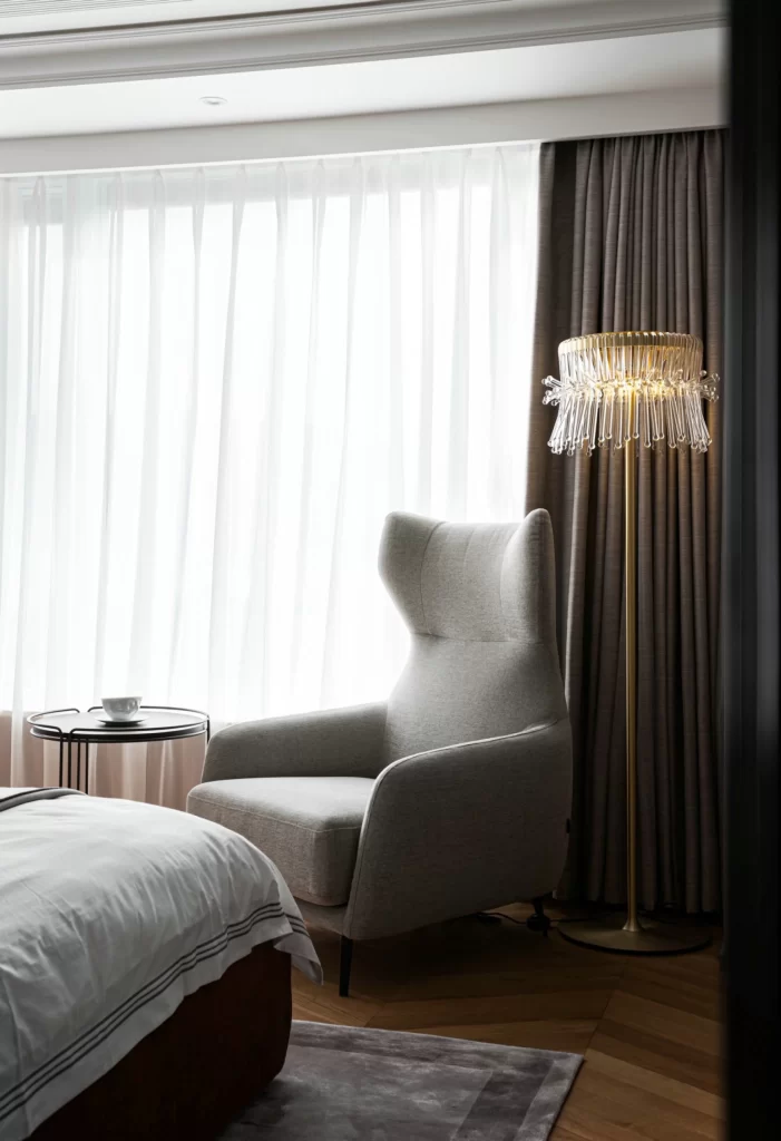 Bedroom Contemporary Neutral Gray White Soft Lighting
