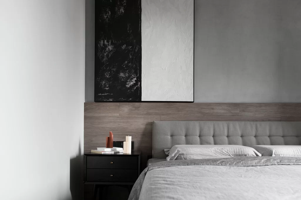 Bedroom Contemporary Neutral Gray Wood Paneling