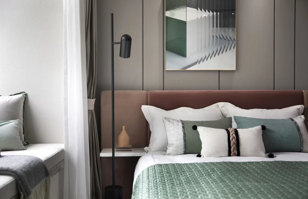 Bedroom Contemporary Neutral Green White Textured