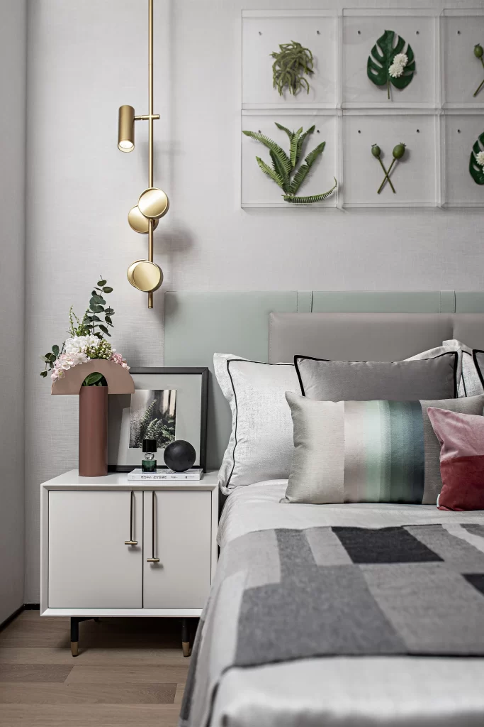 Bedroom Contemporary Neutral Greenery Gold Accents