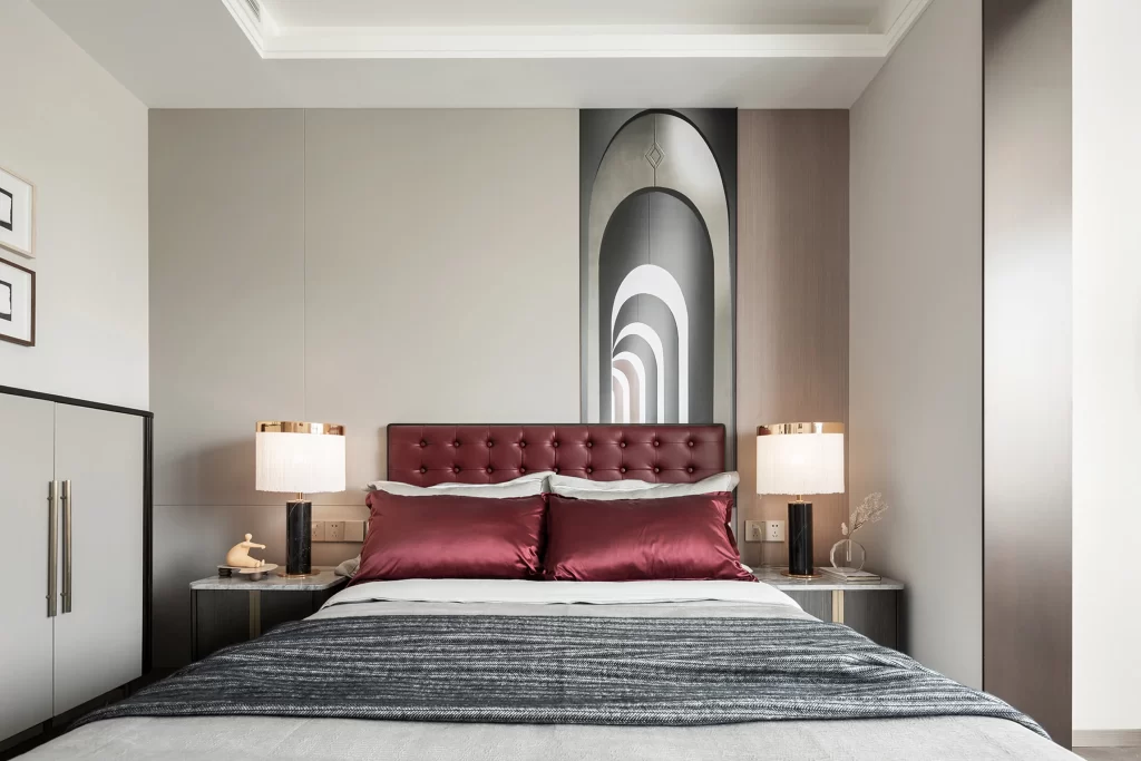 Bedroom Contemporary Neutral Red Gray Textured