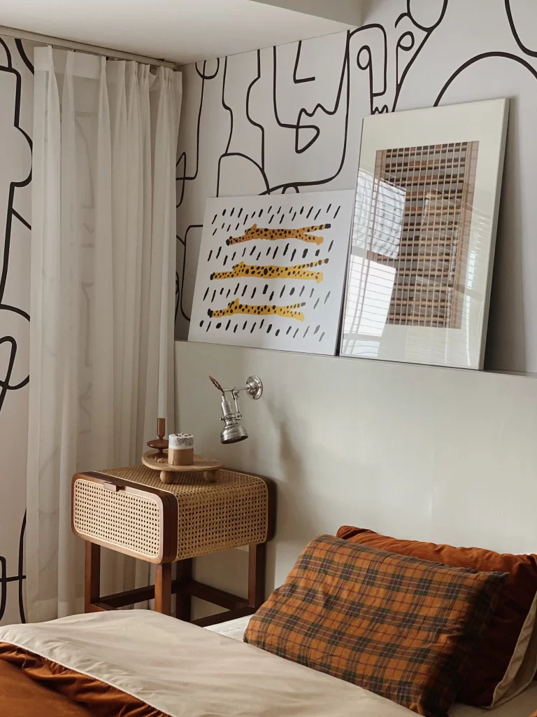 Bedroom Contemporary Neutral White Brown Patterned