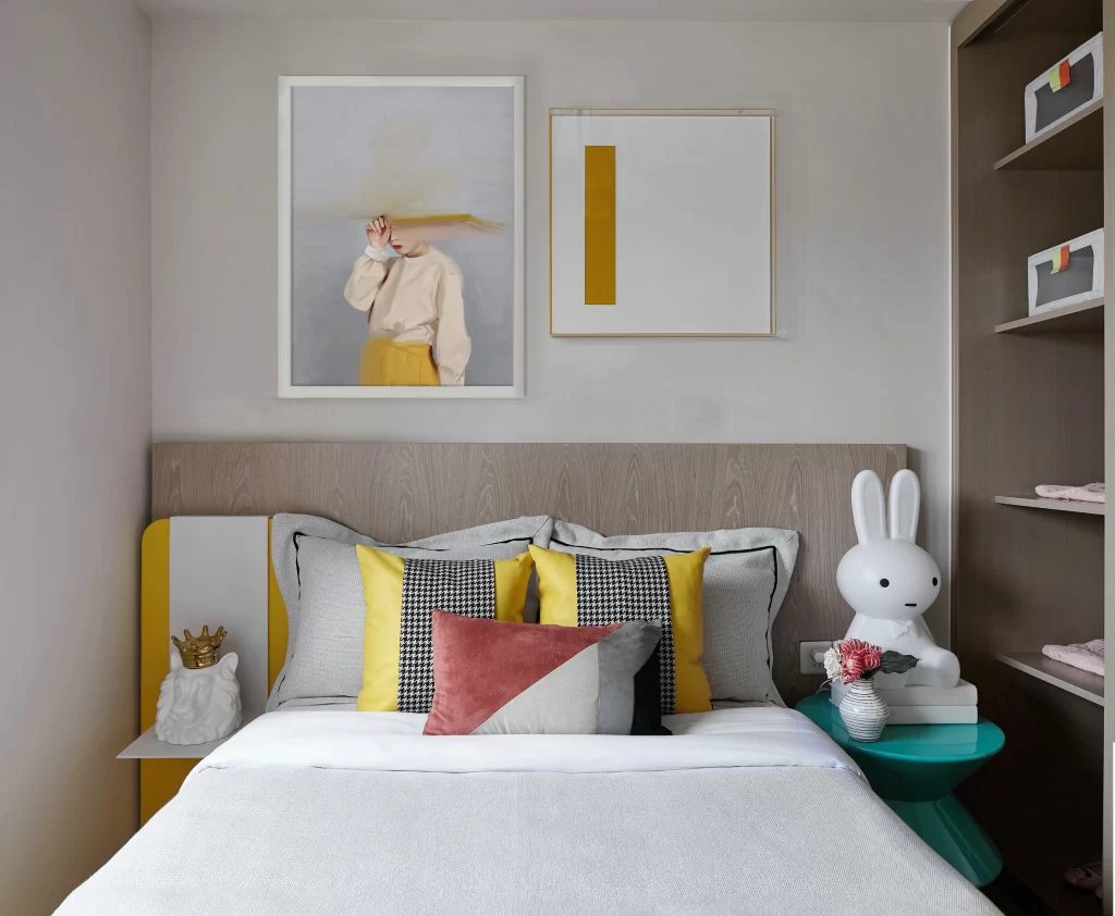 Bedroom Contemporary Neutral Yellow Black White Minimalist