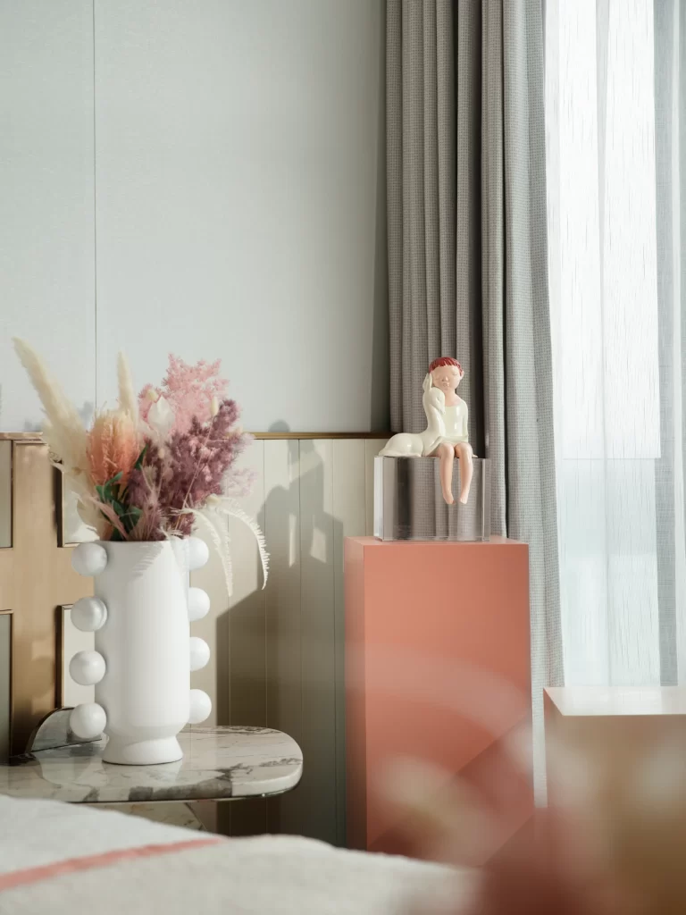 Bedroom Contemporary Pastel Pink White Marble