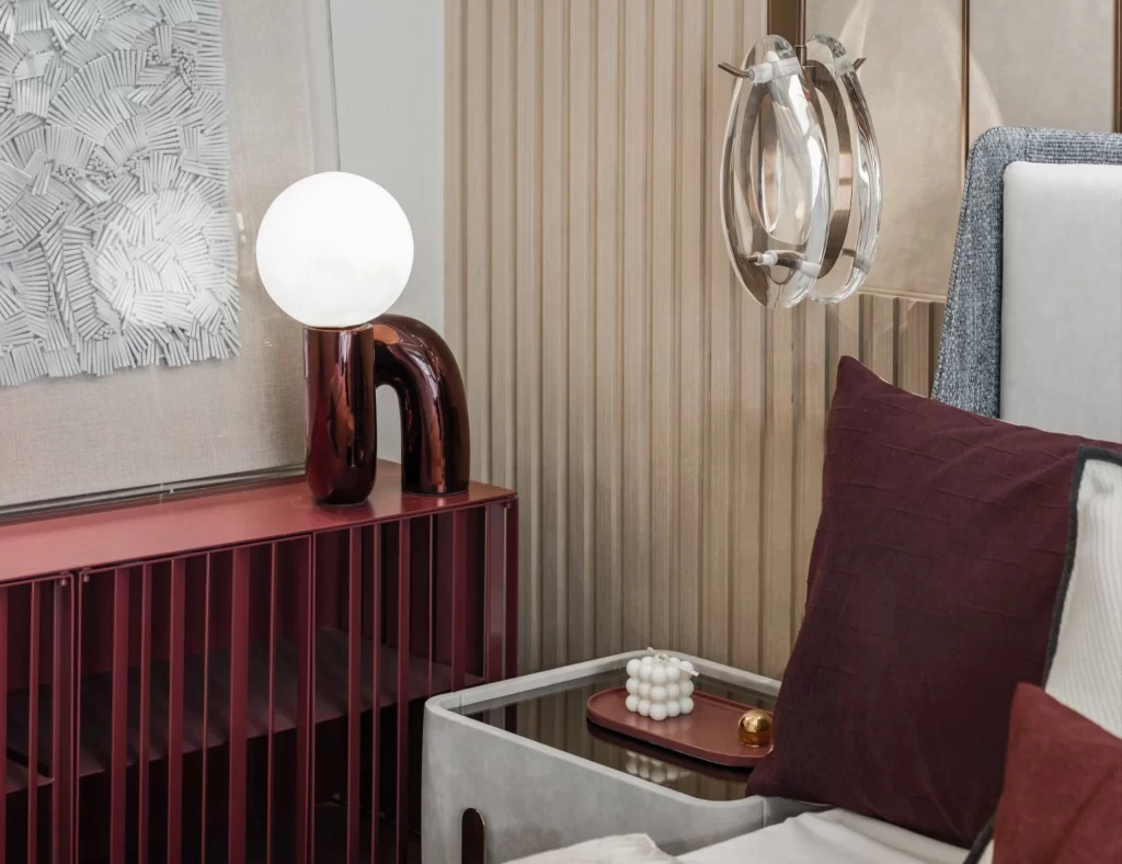 Bedroom Contemporary Red Beige Textured Artistic