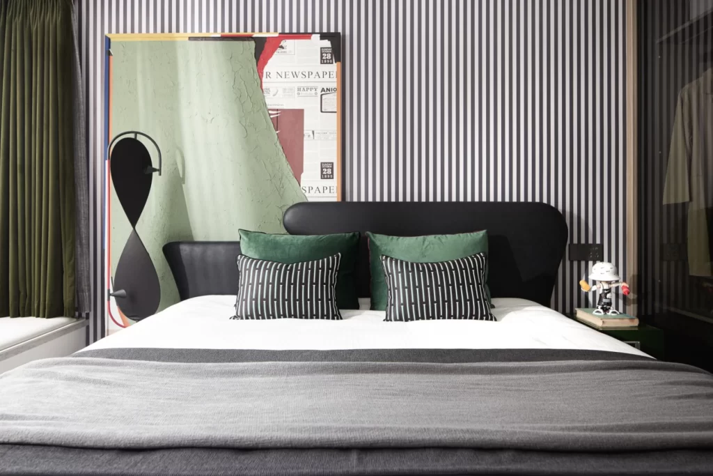 Bedroom Contemporary Stripes Green Black White